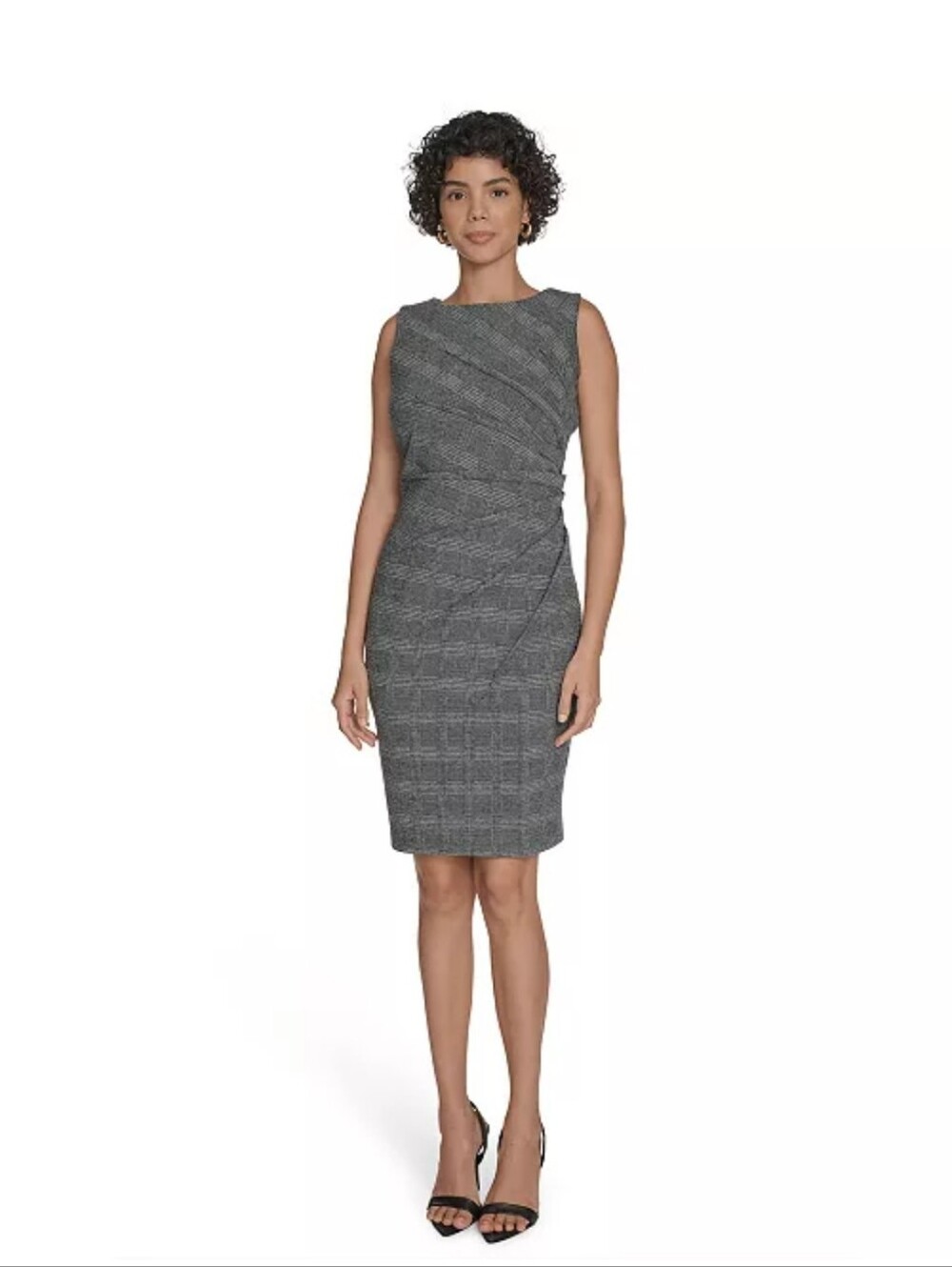 NWT Calvin Klein Gray Plaid Sheath Dress Size 14 Sleeveless Career Office $134